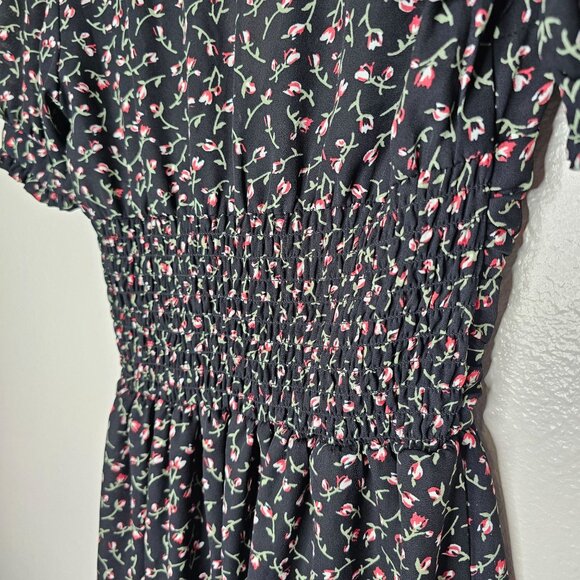 Urban Outfitters S Black Ditsy Floral Dress Mini Button Ruched Babydoll Feminine - Picture 7 of 7